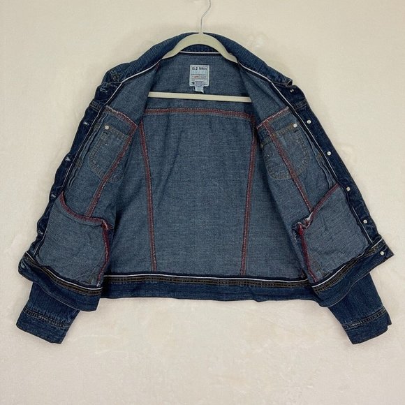 OLD NAVY Women Size XL 100% Cotton Dark Wash Blue Trucker Jacket Button Down - Picture 2 of 8